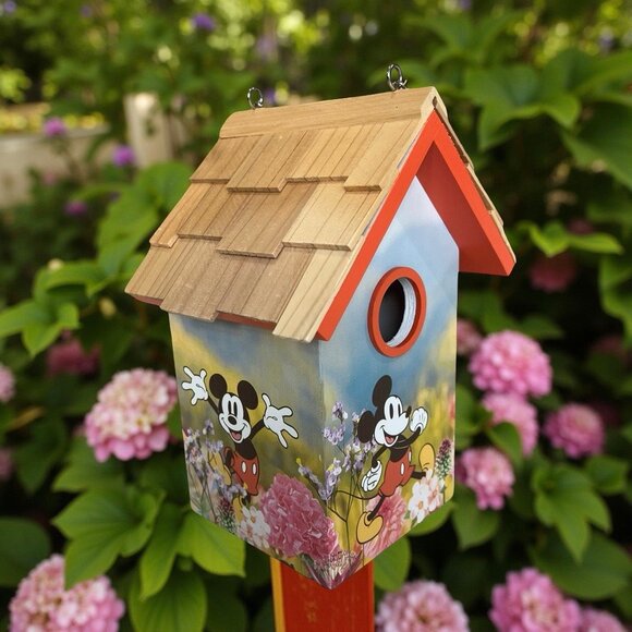 Disney Mickey Mouse Orange Blue Wooden Birdhouse - Viral Tiktok - 9-1/4" Tall - Picture 1 of 15